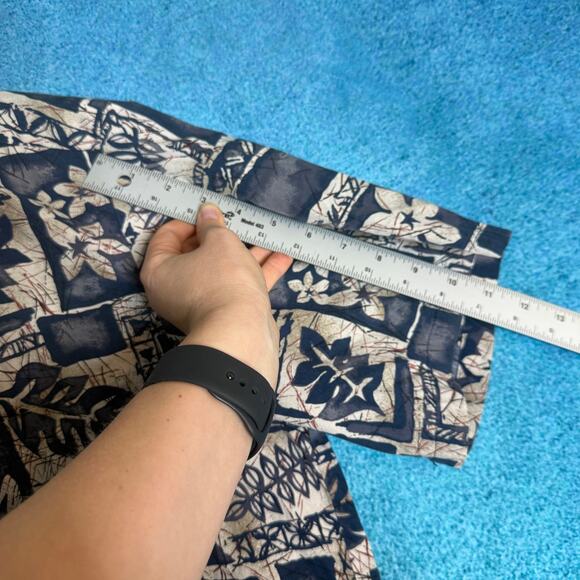 Vintage Hawaiian Reserve Shirt Floral Blue Cream Tan Aloha Button Up L - Picture 6 of 14